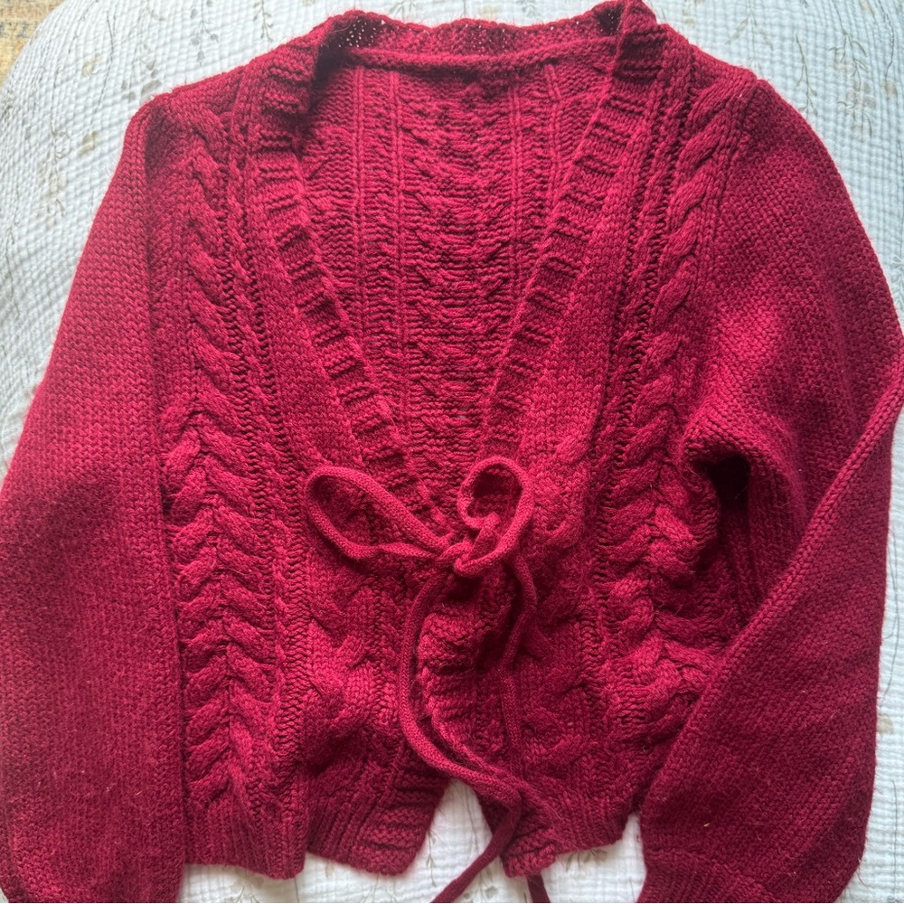 Women's Cable Knit Wrap Cardigan Sweater - Red
